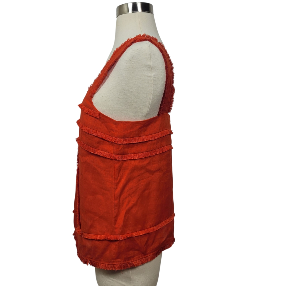 J. Crew Squareneck Linen Bold Red Fringe Boho Chic Tank Top Size 6 Petite - Picture 6 of 10